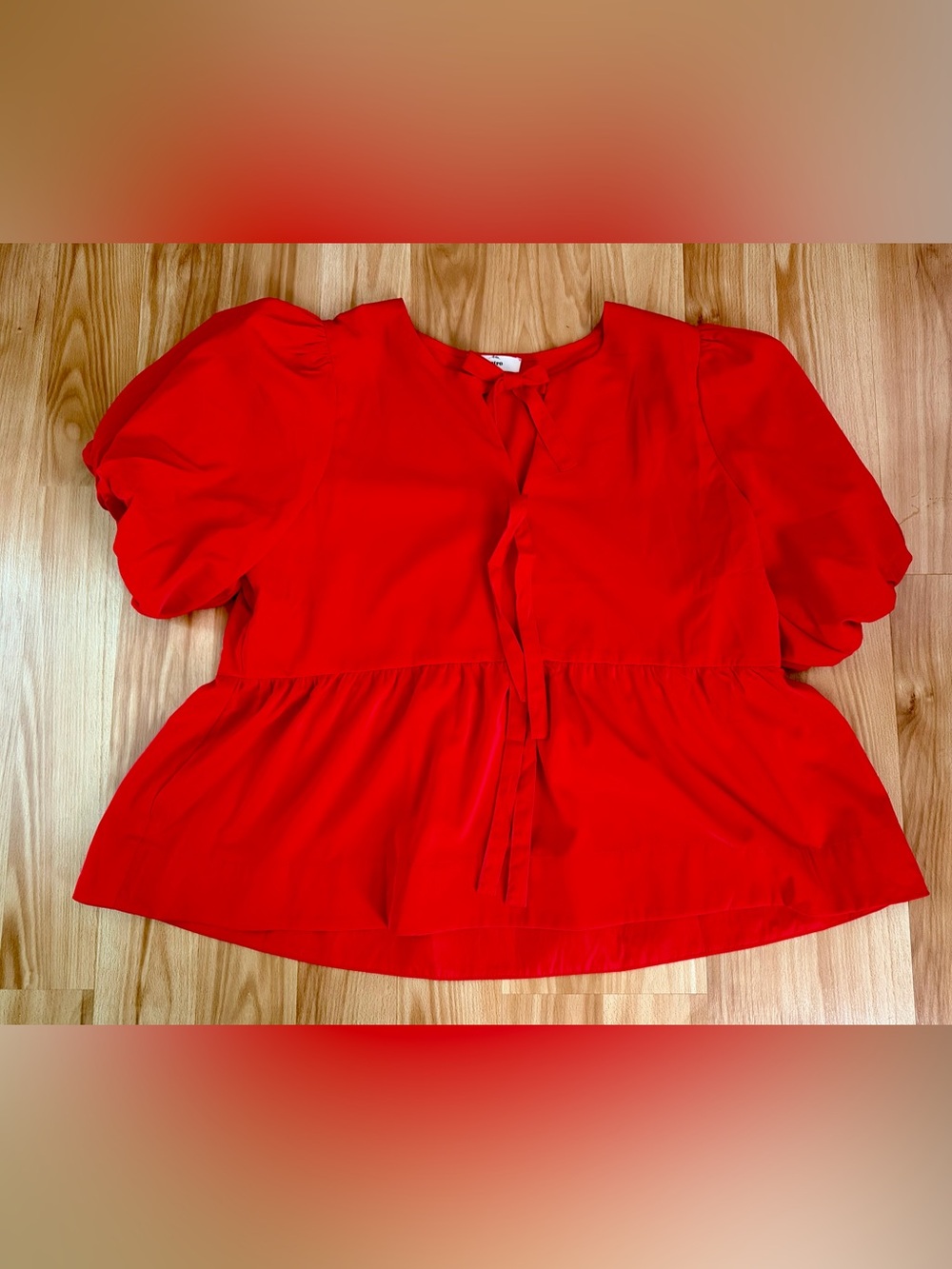 entro Red Tie-Neck Peplum Blouse